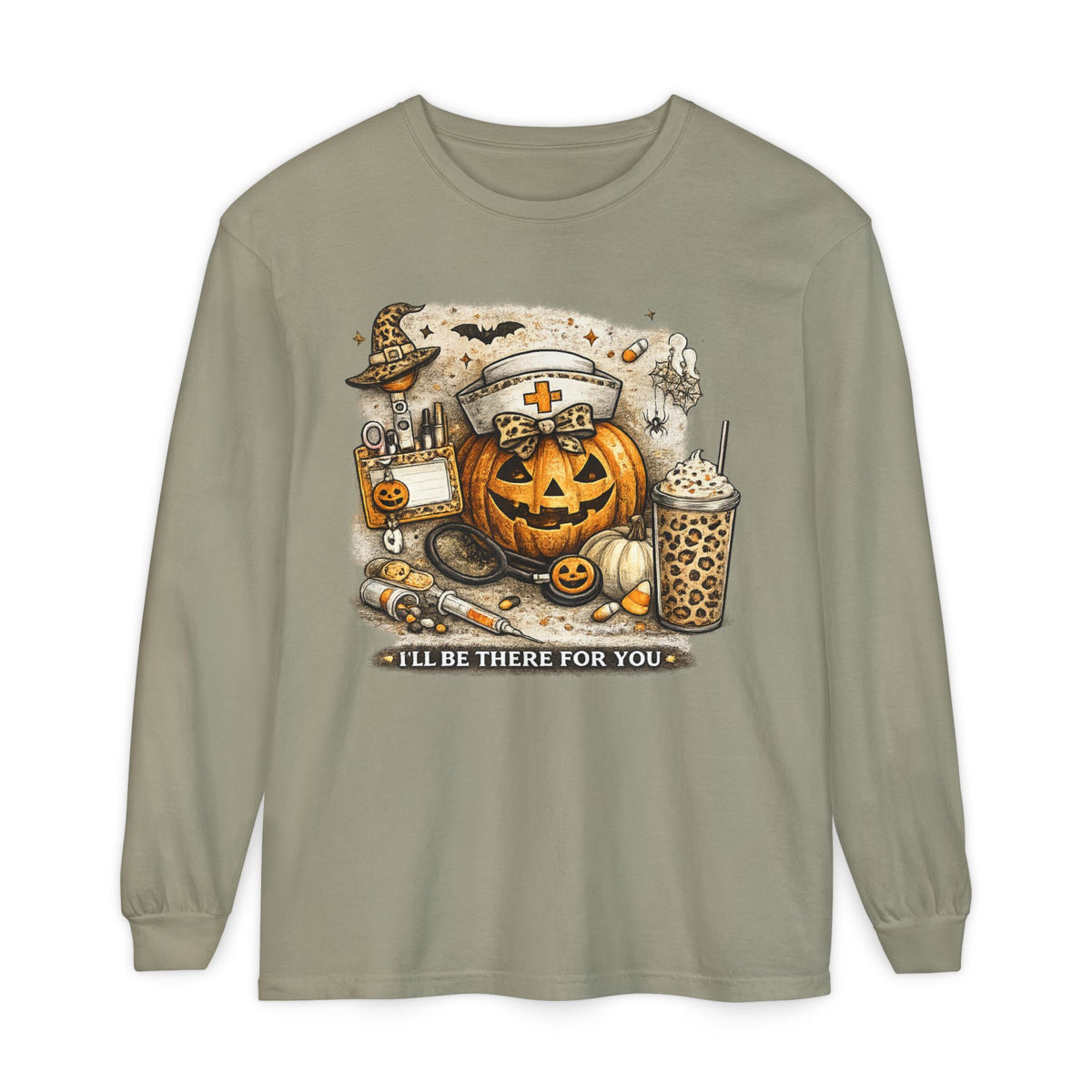 Halloween Nurse Pumpkin Long Sleeve Tee — "I'll Be There for You"