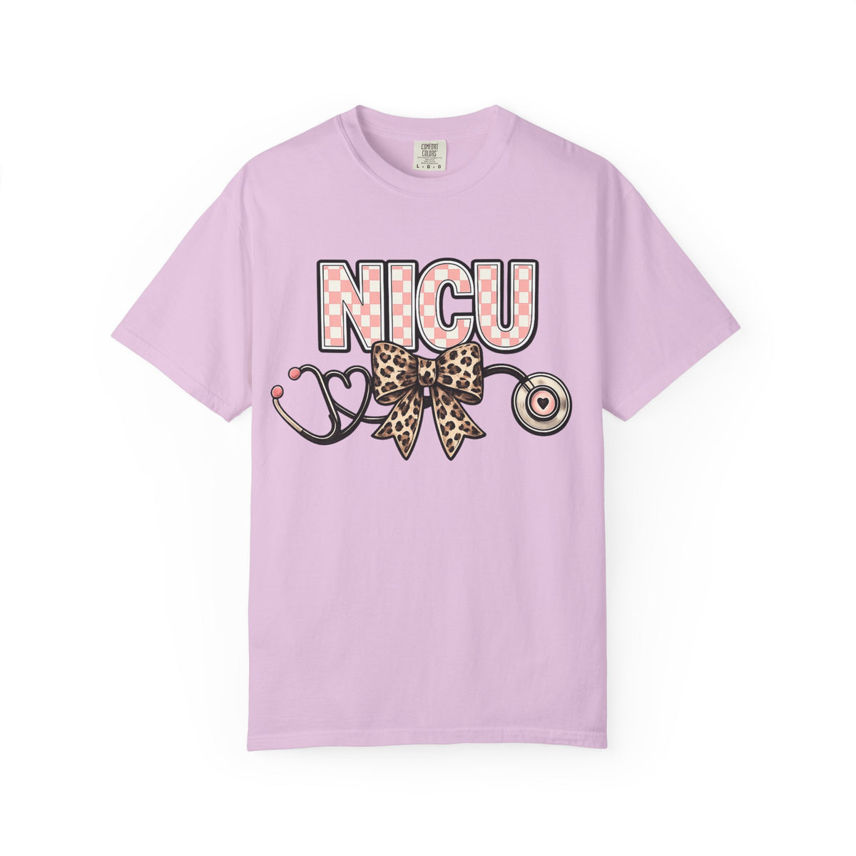 NICU Stethoscope Tee — Leopard Bow Neon Polka Dot Design