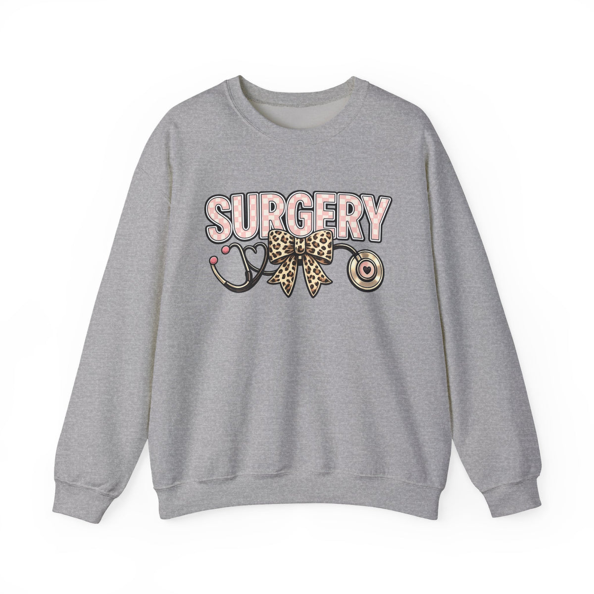 Surgery Leopard Bow Crewneck Sweatshirt — Cute Nurse Surgeon Medical Crew