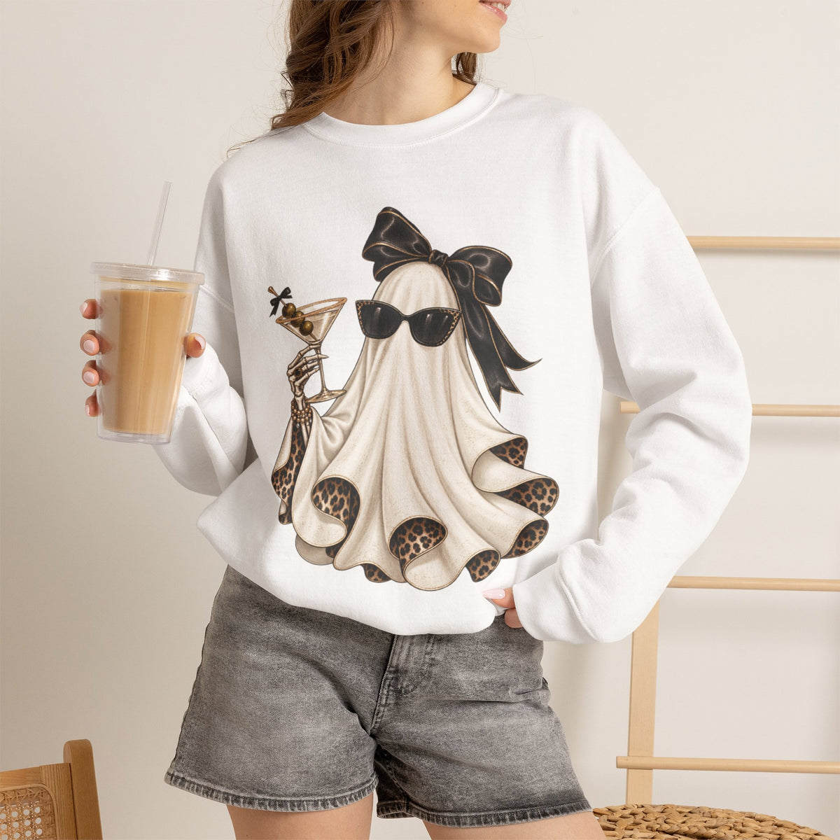 Chic Ghost with Martini Crewneck Sweatshirt