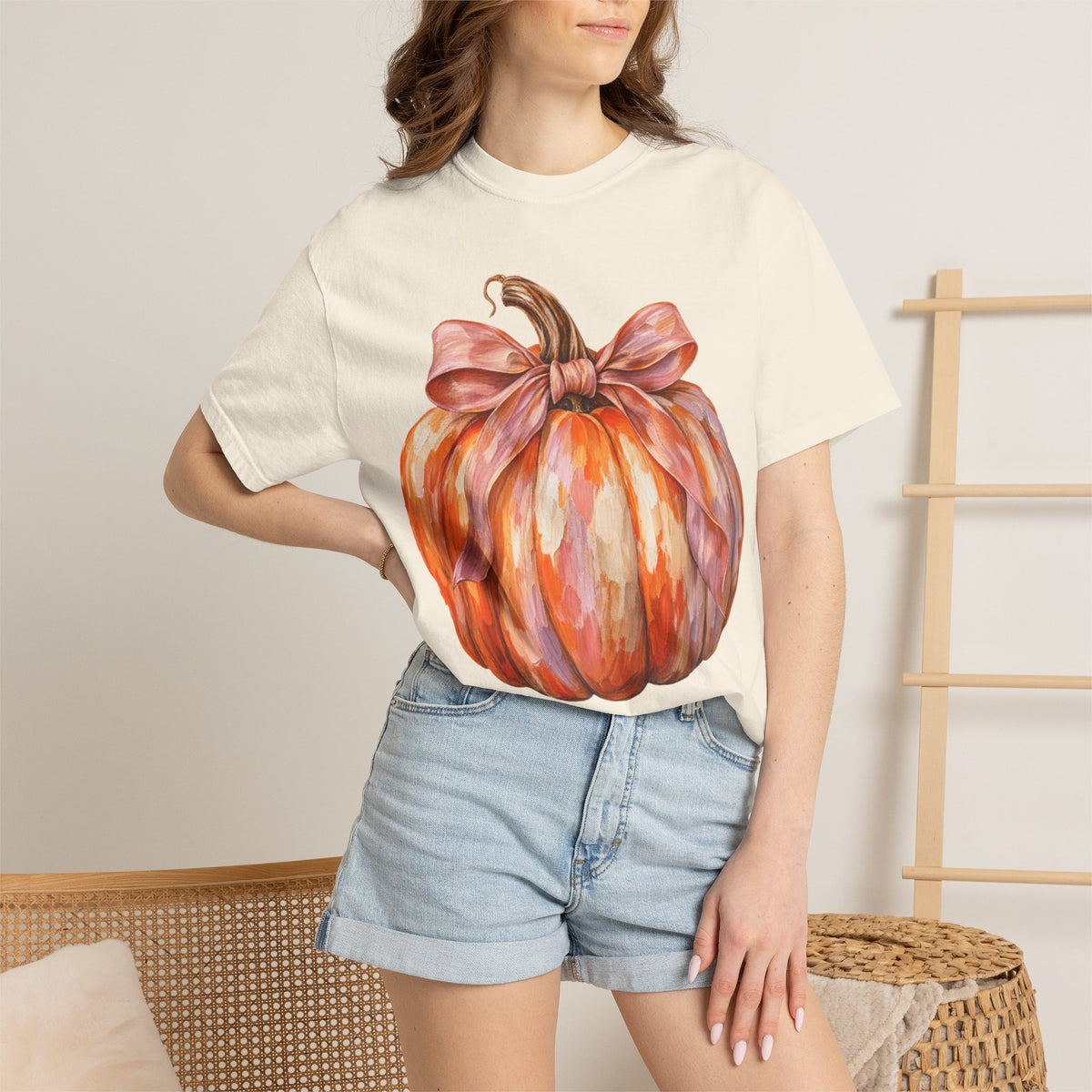 Women Comfort Colors Watercolor Pumpkin T-Shirt
