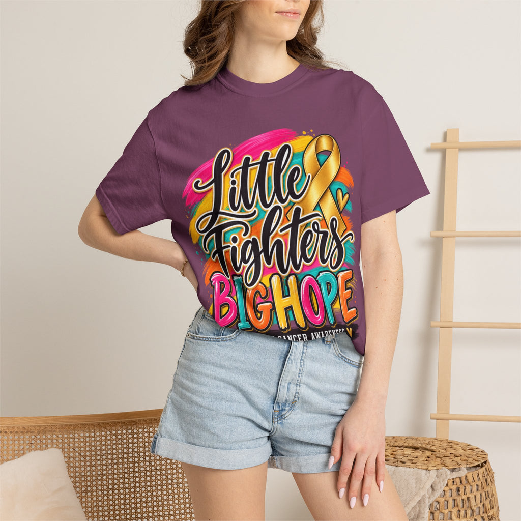 Women Comfort Colors Childhood Cancer Awareness T-Shirt — "Little Fighters Big Hope"