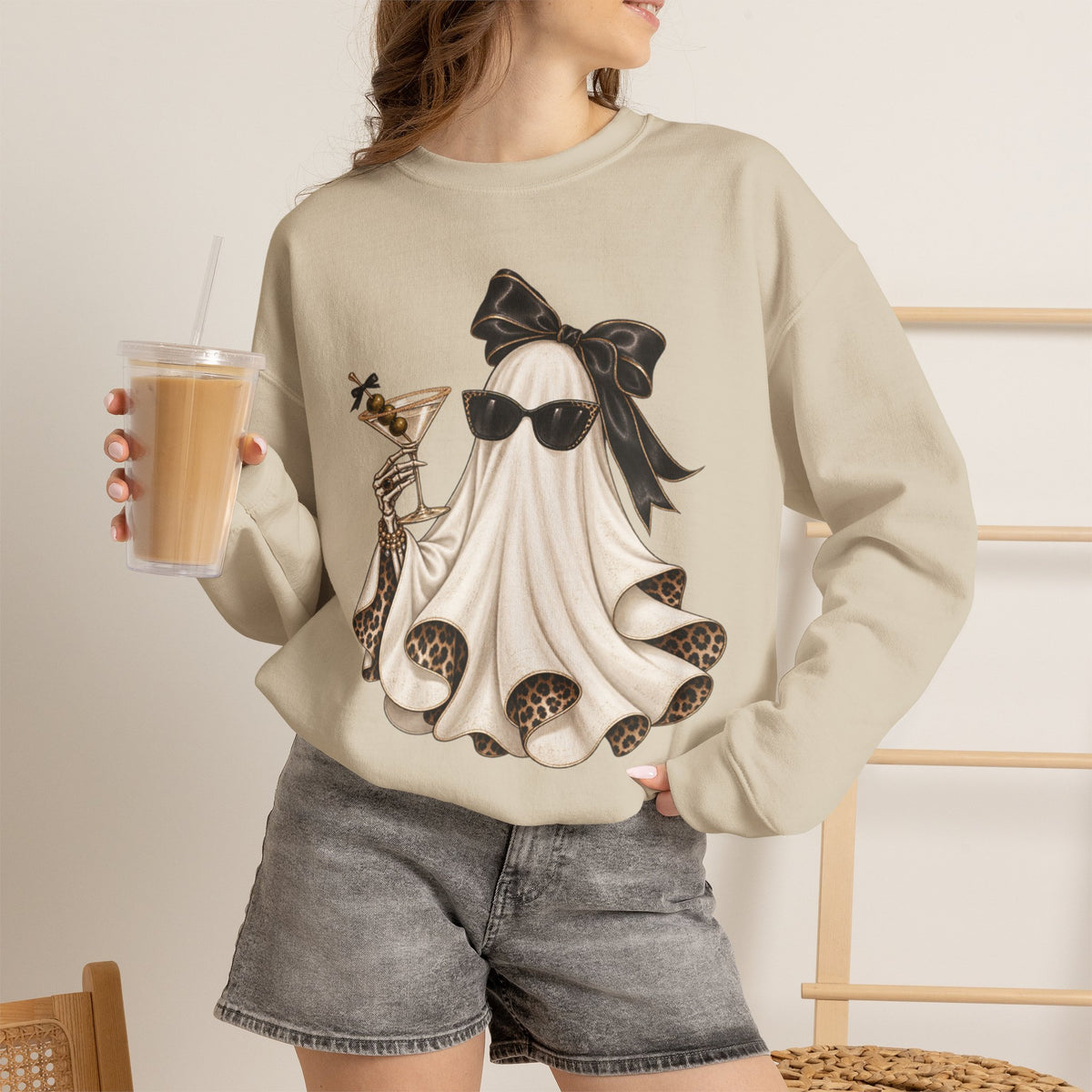 Chic Ghost with Martini Crewneck Sweatshirt