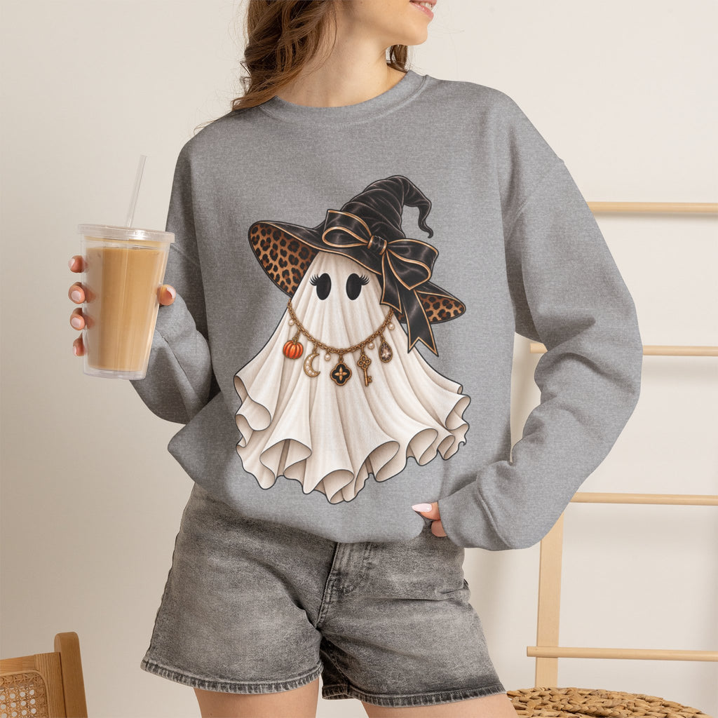 Women Halloween Ghost with Witch Hat Sweatshirt