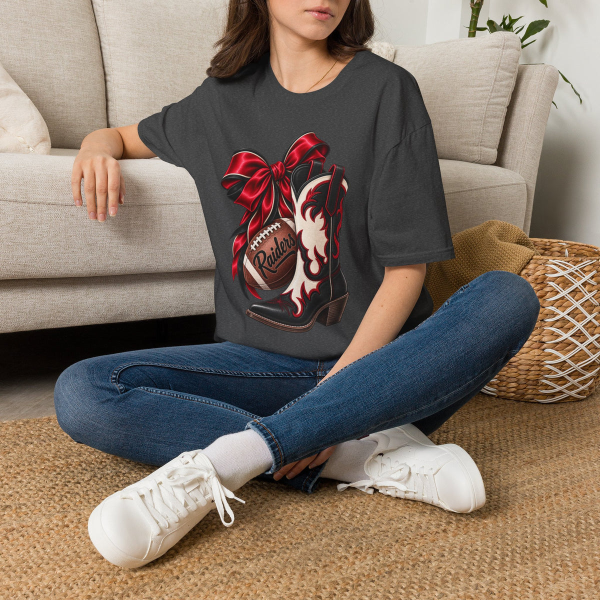 Women Red Bow & Boots Game Day T-Shirt