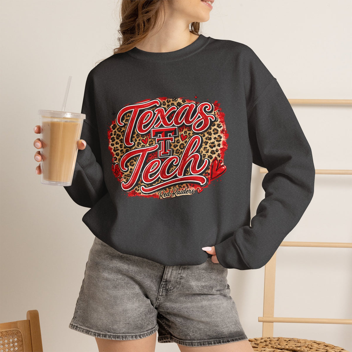 Women Texas Tech Leopard Script Crewneck Sweatshirt