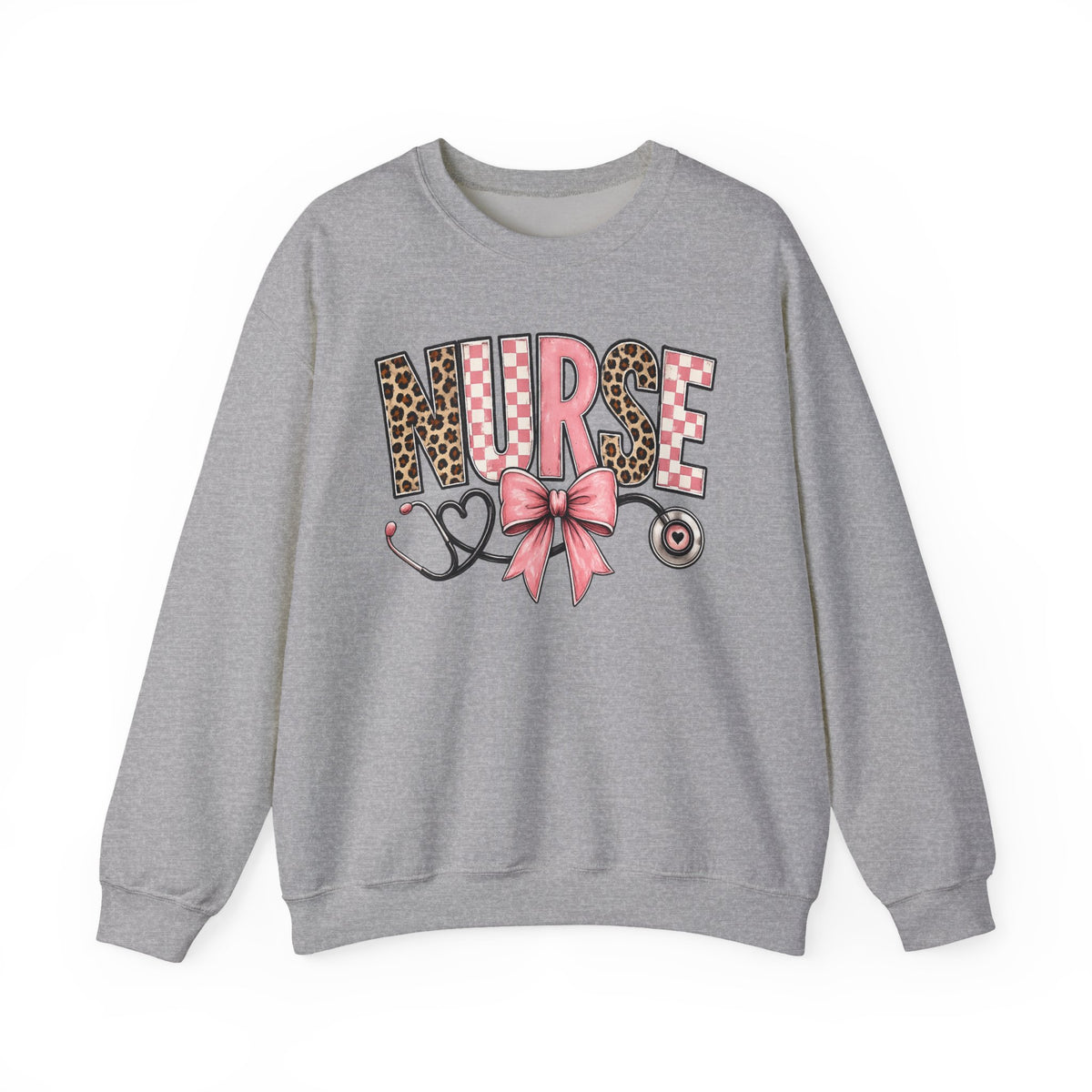 Nurse Leopard Print Ribbon Crewneck Sweatshirt