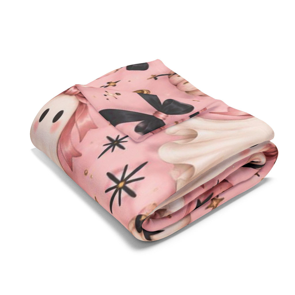 Pink Halloween Ghost Fleece Blanket